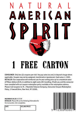 Coupon for 1 Free Carton of American Spirit Cigarettes
