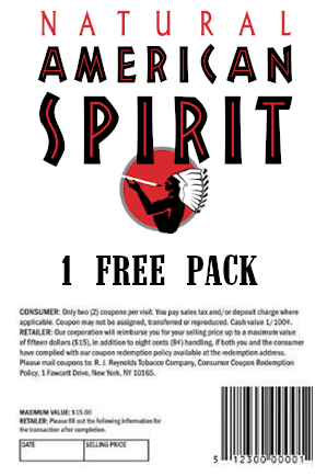 Coupon for 1 Free Pack of American Spirit Cigarettes