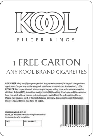 Coupon for 1 Free Carton of Kools