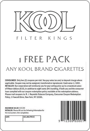 Coupon for 1 Free Pack of Kools