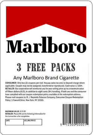 Coupon for 3 Free Packs of Marlboros