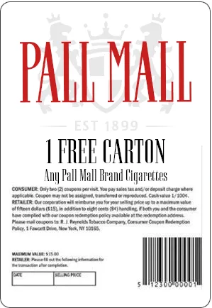 Coupon for 1 Free Carton of Pall Malls