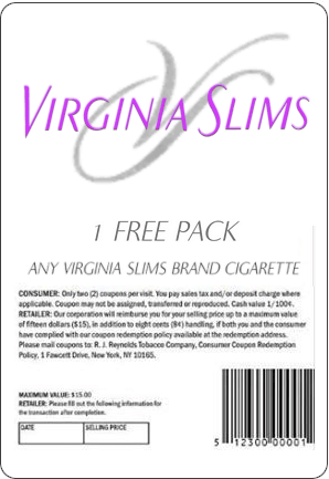 Coupon for 1 Free Pack of Virginia Slims